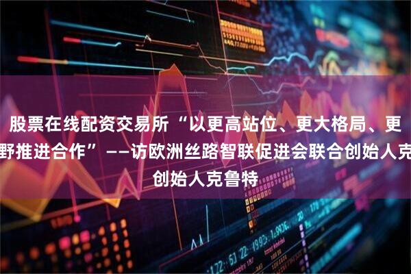 股票在线配资交易所 “以更高站位、更大格局、更宽视野推进合作” ——访欧洲丝路智联促进会联合创始人克鲁特
